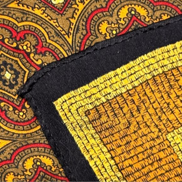 Vintage Echo traditional design silk scarf black gold red 30” square - Picture 3 of 7